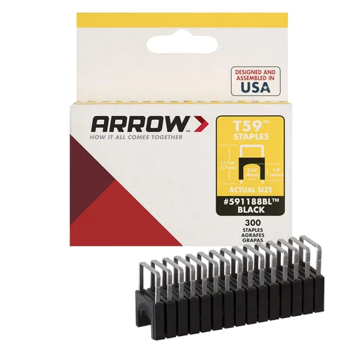 Miniatura 14 de Arrow 591168 - Grapas aisladas de acero T59 genuino de 1/4 pulgadas por 1/4 de ancho de corona para cable y cableado, negro, 300