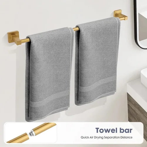 Miniatura 2 de Juego de 5 piezas de accesorios de baño de oro cepillado, juego de barra de toalla de mano de acero inoxidable de 60 cm dorado, soporte de papel