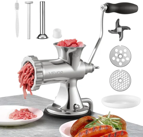Miniatura 12 de VEVOR Molinillo de Carne Manual, Molinillo de Carne de Acero Inoxidable 304 con Abrazadera de Mesa de Acero, #12 Picadora de Carne para Salchichas