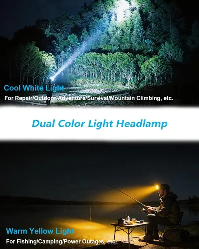 Miniatura 2 de Linterna frontal LED recargable, 1000 lúmenes, súper brillante, con sensor de movimiento y luz doble, luz frontal impermeable con zoom de 90°