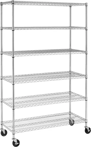 Miniatura 13 de BestOffice Estantes de almacenamiento de alambre de 5 niveles con ruedas 14x30x60 Cromo Estantes ajustables Estante de metal resistente