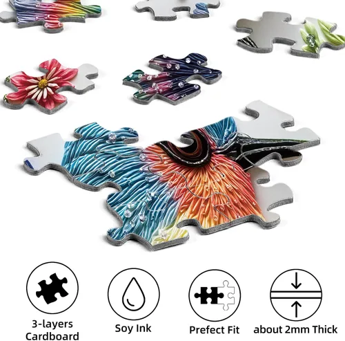 Miniatura 4 de Gem Bird - Rompecabezas de 1000 piezas para adultos, rompecabezas difícil de 1000 piezas para adultos, rompecabezas de pájaros coloridos estilo arte