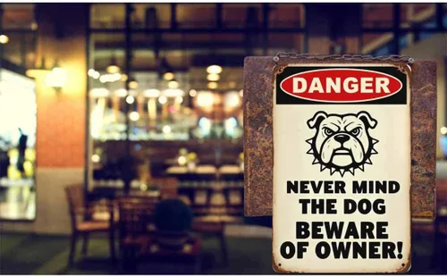 Miniatura 2 de AOYEGO Letrero de lata de advertencia de «Never Mind The Dog Beware of Owner Danger», póster de cómic con diseño de perro enojado, letreros de metal