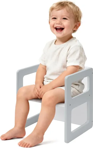 Miniatura 10 de FUNLIO Silla de destete Montessori de altura ajustable para edades de 1 a 3 años, silla de madera maciza de calidad, para comer, leer, jugar, blanco
