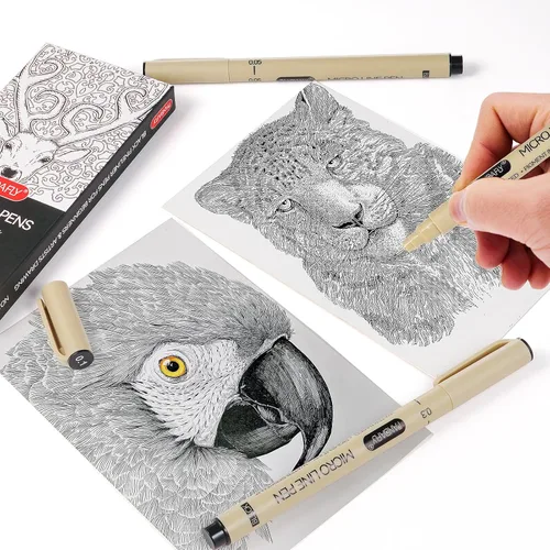 Miniatura 3 de PANDAFLY Black Fineliners - Bolígrafos de punta ultrafina de 6 tamaños, tinta de archivo impermeable, bolígrafo de arte negro para dibujar