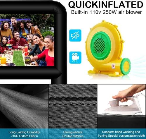 Miniatura 5 de Pantalla de cine inflable de 16 pies para exteriores, pantalla de proyector inflable compatible con proyección frontal y trasera para patio trasero
