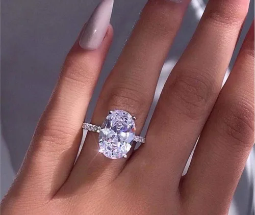 Miniatura 4 de Anillo de compromiso elíptico de plata 925 de corte perfecto de 3 quilates con circonita cúbica para mujer, anillo de compromiso con halo
