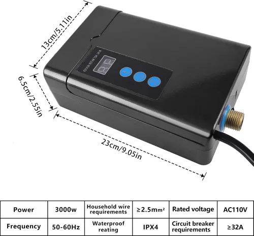 Miniatura 3 de Calentador de agua eléctrico sin depósito 110V 3000W debajo del fregadero, calentador de agua caliente instantáneo bajo demanda para cocina y baño