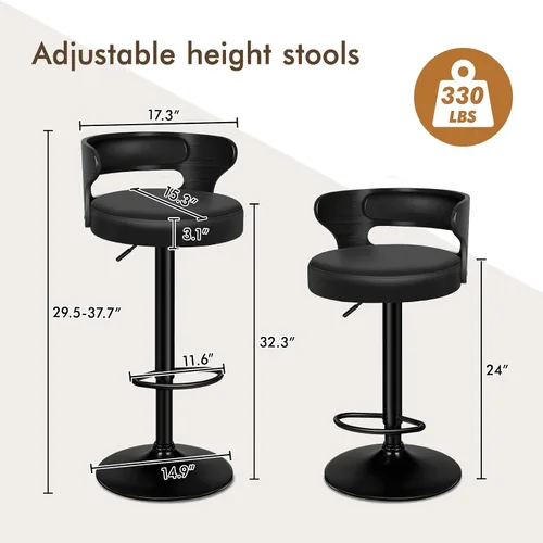 Miniatura 6 de ALFORDSON Juego de 2 taburetes de bar, taburetes de bar giratorios de altura ajustable para encimera de cocina, modernas sillas de bar tapizadas