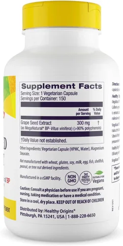 Miniatura 3 de Healthy Origins Extracto de semilla de uva de 300 mg, 150 cápsulas vegetales - MegaNatural-BP, hecho de uvas de California, apoya la salud