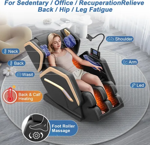 Miniatura 7 de Silla de masaje de cuerpo completo, silla de masaje de gravedad cero 2026 para fatiga de espalda con 10 rodillos fijos, calefacción, bolsas de aire