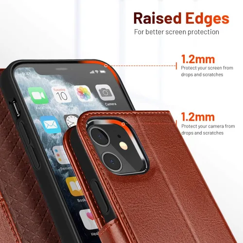 Miniatura 5 de OCASE Compatible con iPhone 12 Case/Compatible con iPhone 12 Pro Wallet Case, Funda Billetera de Piel Sintética con Tapa y Portarjetas con Bloqueo