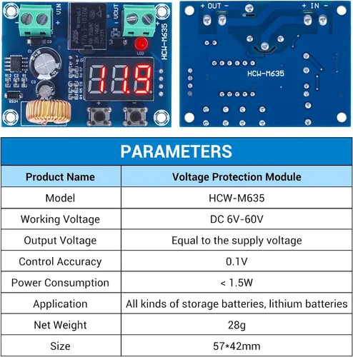 Miniatura 4 de ICSTATION - 2 protectores digitales de bajo voltaje, interruptor de desconexión de corte de bajo voltaje de 12-36 V 20 A, módulo de protección