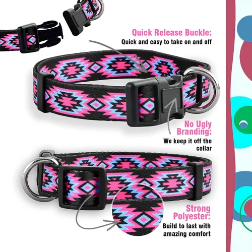 Miniatura 4 de Native Pup Collar de perro occidental, bonito diseño azteca tribal, macho y hembra (S, rosa)