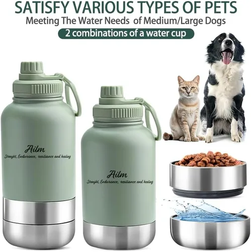 Miniatura 3 de Comedero para mascotas de viaje, dispensador de botellas de agua y alimentos 3 en 1 (salvia)