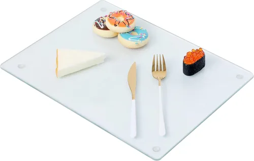 Miniatura 9 de Tabla de cortar de vidrio Murrey Home para encimera de cocina, tablas de cortar de vidrio templado aptas para lavavajillas, bandeja pequeña Suave