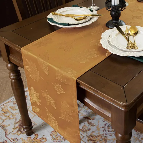 Miniatura 10 de Joyfol Day Caminos de Mesa de Navidad, Impermeable Jacquard Verde Flor de Pascua Camino de Mesa para Navidad Vacaciones Invierno Festival Cocina