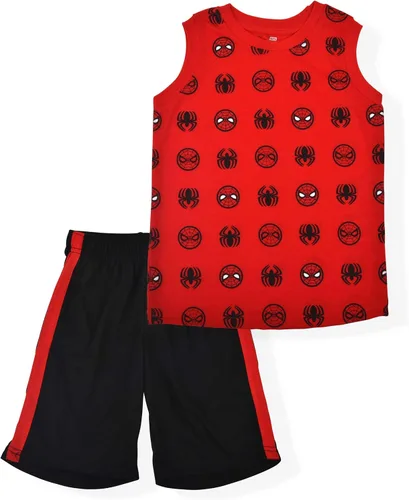 Marvel Spiderman - Conjunto de camiseta sin mangas y pantalones cortos de 2 piezas para niños pequeños, color negrorojo