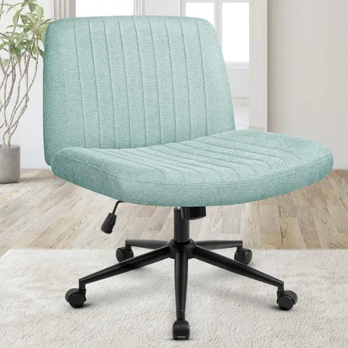 Miniatura 20 de Orange Factory Silla Criss Cross con Ruedas Silla de Escritorio de Tocador Ancha y Cómoda Base Dual de Cuero sin Brazos Ajustable Giratoria
