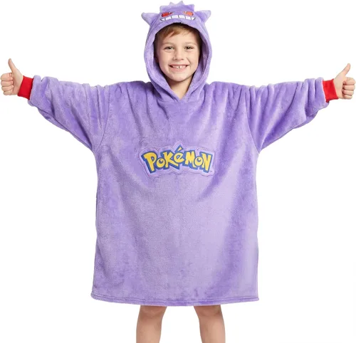 Miniatura 11 de Sudadera con capucha y manta de Pokémon para niños y adolescentes, sudadera con capucha extragrande de forro polar portátil, manta con capucha