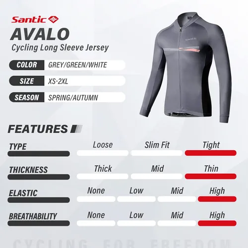 Miniatura 72 de Santic - Camiseta de ciclismo para hombre, manga larga, reflejante, cremallera completa, con bolsillos