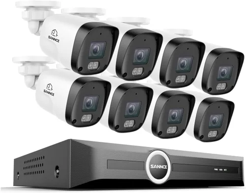 SANNCE Sistema de cámara de seguridad PoE de 2K 3MP, NVR de vigilancia de 8 canales y 6 MP con 8 cámaras HD resistentes a la intemperie de 3MP con