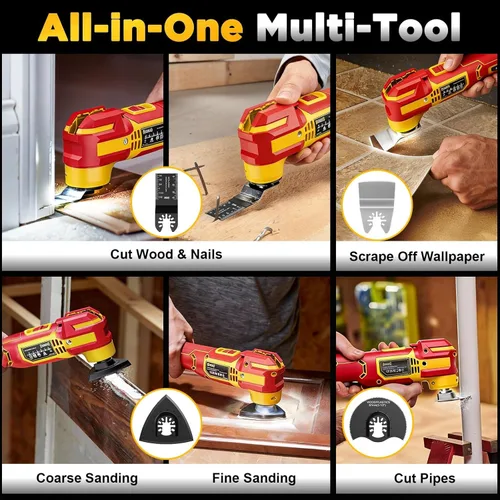 Miniatura 7 de Multiherramienta oscilante inalámbrica compatible con batería DeWalt de 20 V (solo herramienta), 21000 OPM sin escobillas, ángulo de giro de 4.5°