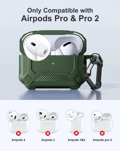Miniatura 9 de Lerobo Funda para AirPods Pro 2 con Kit de Limpieza, Funda Protectora Rígida Compatible con Apple AirPods Pro de 2ª/1ª Generación con Llavero, Verde