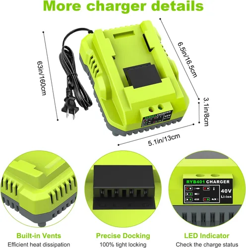 Miniatura 4 de Kit de batería y cargador de carga rápida de 40 V y 4.0 Ah - Reemplazo para batería y cargador Ryobi de 40 V OP401, compatible con herramientas