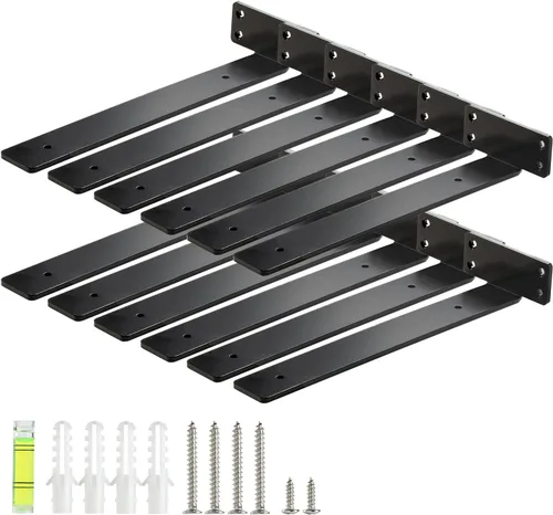 Miniatura 16 de HEART ART Soporte flotante para estante de 6 pulgadas, paquete de 2 soportes de estante resistentes, soportes en L para estantes, color negro, 6