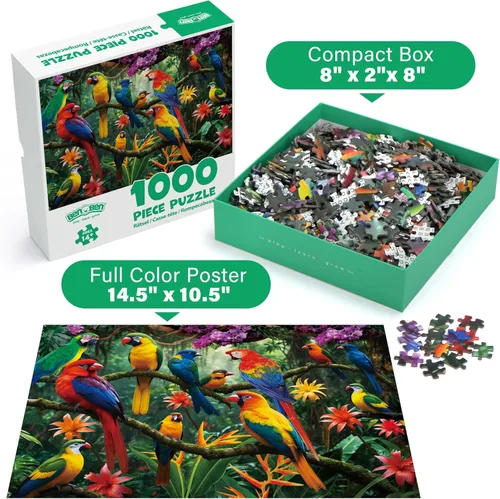 Miniatura 6 de BenBen Rompecabezas de 1000 piezas para adultos, loros de la selva, rompecabezas con letras o patrones en la parte posterior, rompecabezas