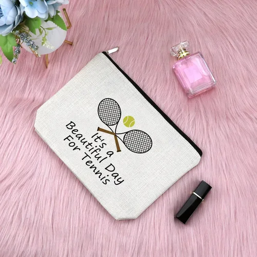 Miniatura 3 de Sfodiary Bolsa de maquillaje para amantes del tenis, regalo inspirador para niñas de tenis, bolsa de cosméticos con temática de jugadores, Bolsa