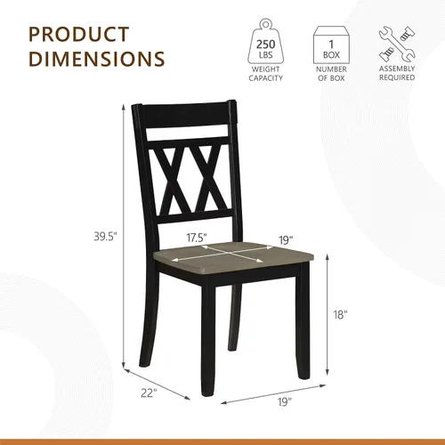 Miniatura 2 de Lexicon Silla de comedor de madera estilo granja, juego de 2, respaldo cruzado doble, sillas rústicas sin brazos, muebles de cocina y comedor, Negro