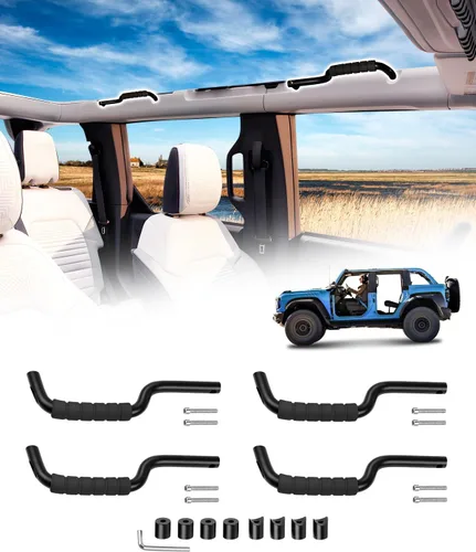 Miniatura 8 de Sunsdrew Asas de agarre para Ford Bronco 2021-2025 de 2 y 4 puertas, solo se ajustan a la barra antivuelco del asiento delantero, asas de agarre