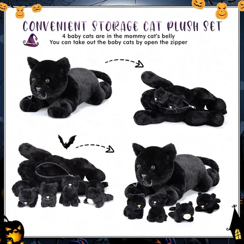 Miniatura 3 de Skylety 5 piezas de animal de peluche de gato con bebés dentro del vientre de gato embarazada mamá gatita con 4 lindos gatitos de peluche esponjosos