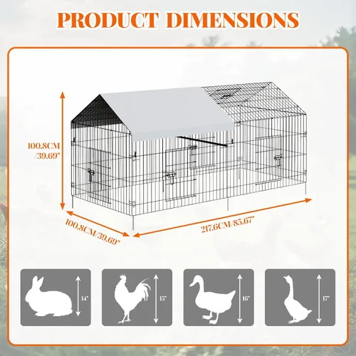 Miniatura 2 de Gallinero de metal, corralito de pollo para patio con cubierta, jaula portátil de metal para exteriores con 4 puertas y 1 ventana para gallina