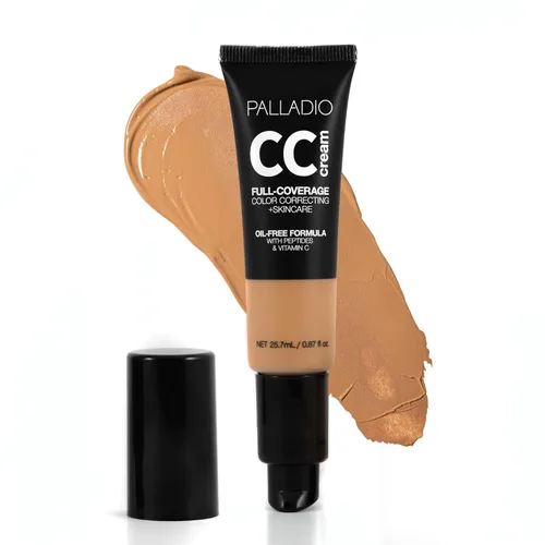 Miniatura 13 de Palladio Crema CC de Corrección de Color de Cobertura Completa, Sin Aceite con Péptidos y Vitamina C, Base de Cobertura Ajustable