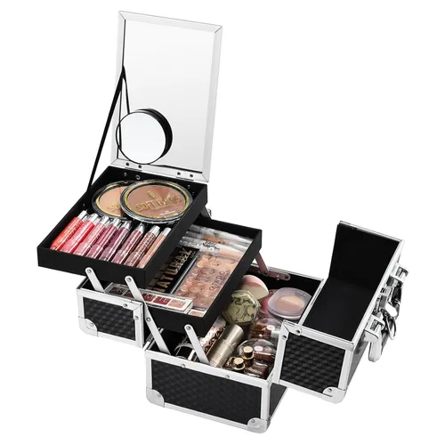 Miniatura 12 de Joligrace Maletín de Maquillaje Portátil Caja de Cosméticos 2 Bandejas con Espejo con Cerradura para Maquillaje Técnico de Uñas y Esteticistas