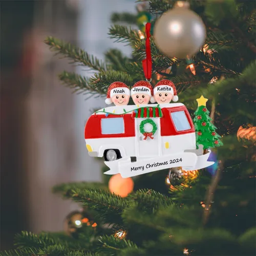 Miniatura 2 de MAXORA Family of 3 RV Christmas Ornament – Adorno personalizado de viaje familiar de autocaravana con árbol de Navidad