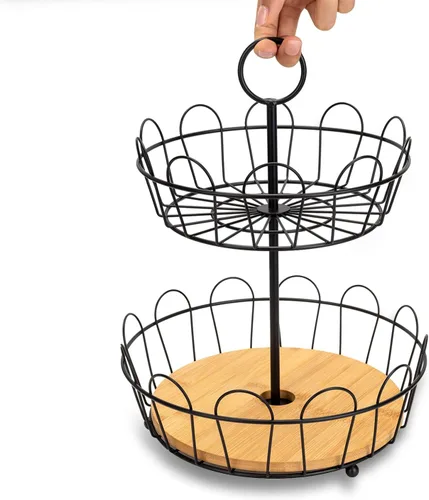 Miniatura 5 de HANZE Soporte de cesta de frutas de granja de 2 niveles, estante de almacenamiento de encimera de frutas y verduras, multifuncional, desmontable