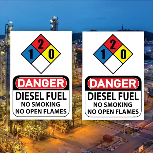 Miniatura 2 de DANGER Diesel Fuel No Smoking No Open Flames Letrero de vinilo autoadhesivo, 7 x 10 pulgadas (2 unidades)