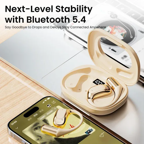 Miniatura 6 de Auriculares de oreja abierta, auriculares Bluetooth 5.4 deportivos con pantalla digital inteligente, tiempo de reproducción de 40 horas, llamadas