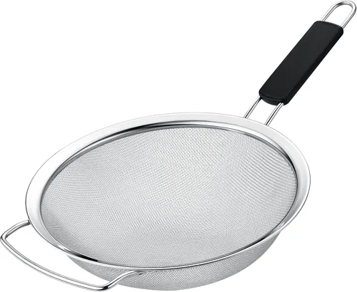 Miniatura 7 de Colador grande de malla extrafina de 9 pulgadas con mango de goma termoplástica - Tamiz de malla fina de acero inoxidable - Ideal para colar pasta
