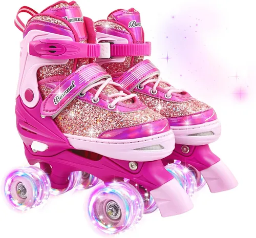 Patines de ruedas para niños y niñas, 4 tamaños ajustables de 3 a 5 a 8, 6 a 12 años, patines cuádruples con ruedas iluminadas para principiantes,