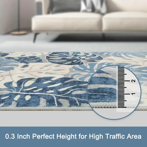Miniatura 4 de Wonnitar Leaf - Alfombra de cocina de 2x3 pies, alfombra azul pequeña para baño, alfombra decorativa lavable para mesita de noche, planta
