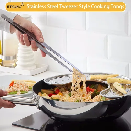 Miniatura 6 de JETKONG Pinzas de Cocina Extra Largas de Acero Inoxidable Resistente Pinzas de Cocina, Juego de 3 (9, 12, 14 pulgadas, plateado)