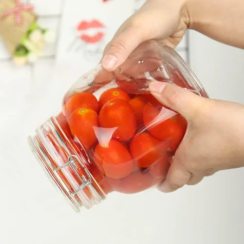 Miniatura 5 de Tarros de almacenamiento de alimentos de vidrio de 32 onzas con tapas herméticas de abrazadera, juego de 4 recipientes de vidrio herméticos