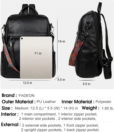 Miniatura 4 de FADEON Mochila de cuero para mujer, bolso de hombro de diseñador para mujer, bolso de libro de moda de PU convertible de viaje, Fadeon Bolso tipo