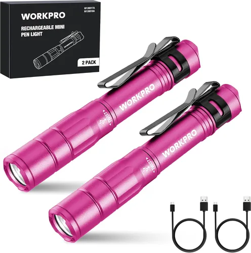 Miniatura 9 de WORKPRO Luz recargable para bolígrafo, mini linterna, paquete de 2 linternas EDC ultracompactas, linterna de bolsillo con clip, función de memoria