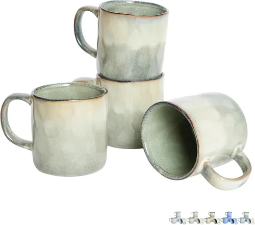 Miniatura 9 de Bosmarlin Juego de 4 tazas de café de cerámica, 14 onzas, tazas de café con mango grande, aptas para microondas, esmalte reactivo único